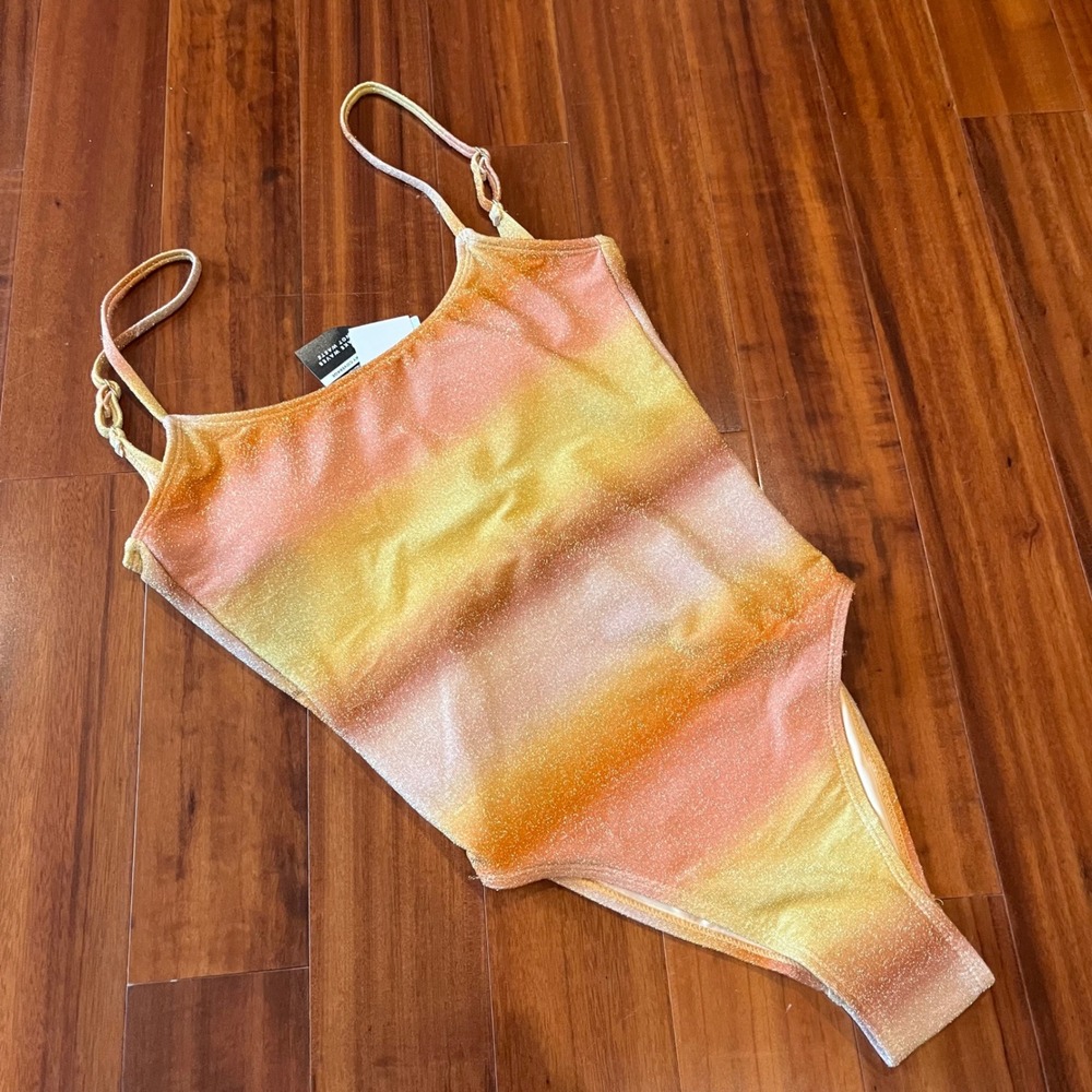 Cotton On Body Swimsuit One Piece Sierra Orange Ombre Sunrise Metallic New Sz XS